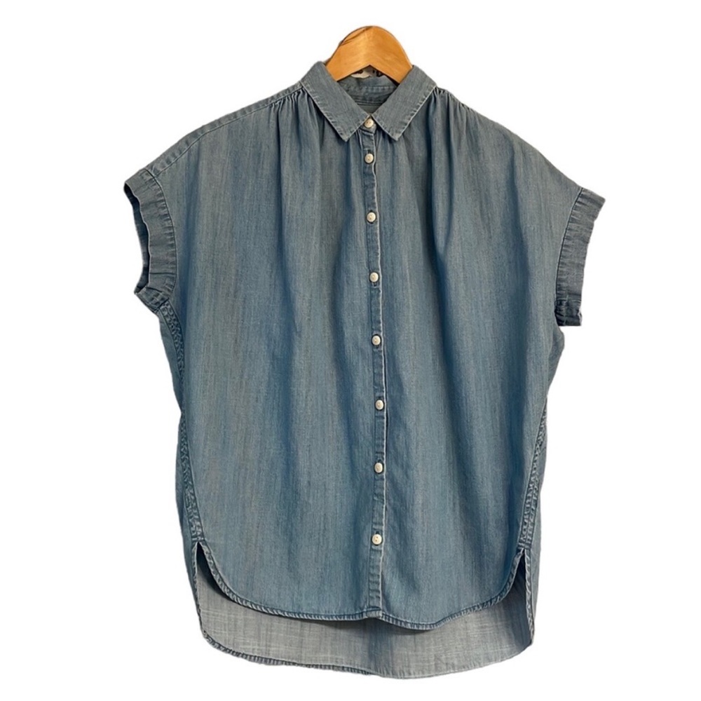 Madewell Womans XS Chambray Loose Fit Short Sleeve Button Down Shirt
